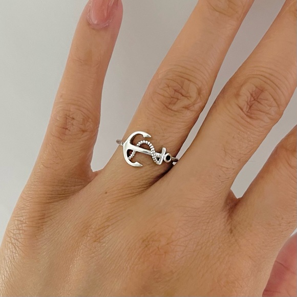 Sterling silver anchor with rope ring, anchor ring, rope ring, anchor with rope - Picture 7 of 9